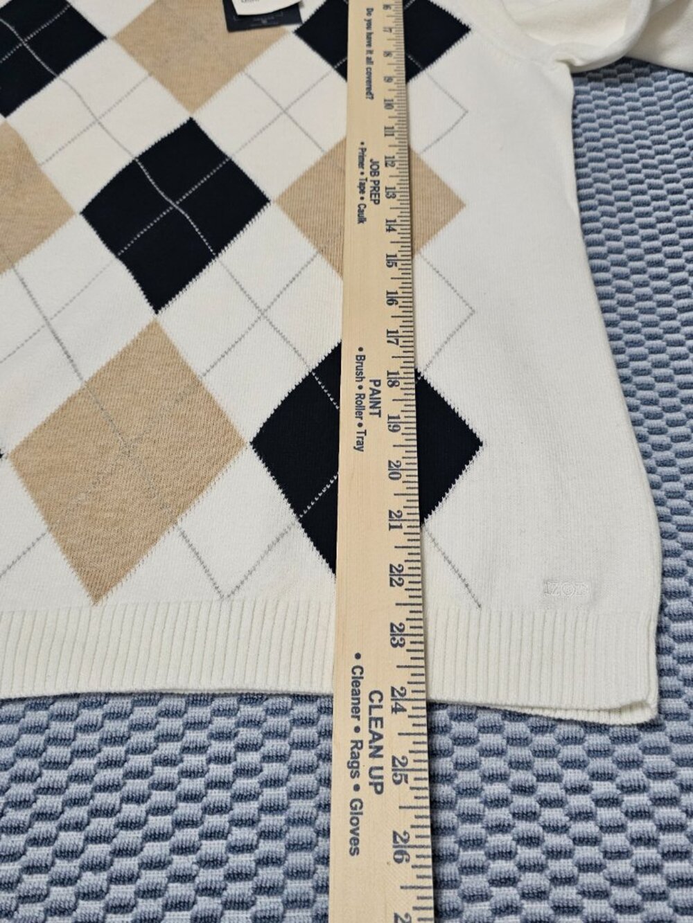 NEW IZOD 100% Cotton Argyle Crew Neck Women’s Sweater Navy/Tan - Size Medium - Picture 6 of 6